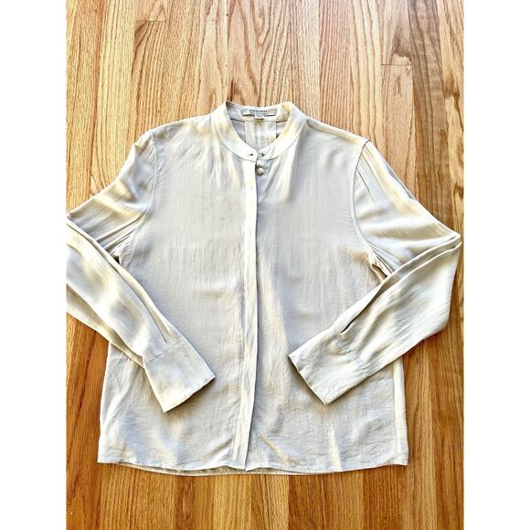 AllSaints Ando‎ Silk Button Up Blouse Long Sleeve Gray Silver Minimalist Size 4 - Picture 5 of 6